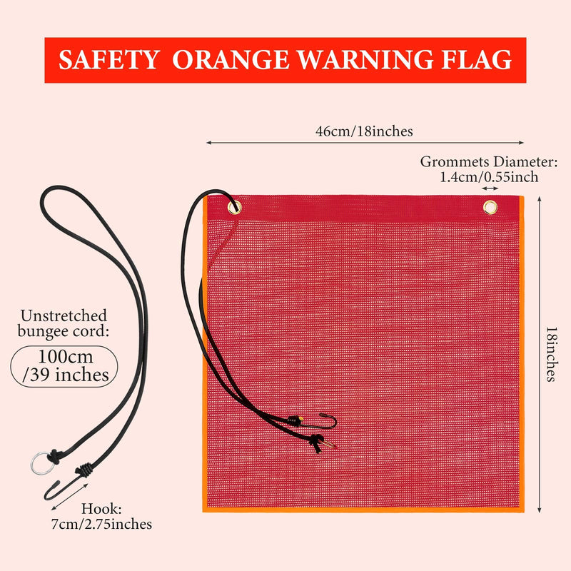  [AUSTRALIA] - 2 Pieces 18 x 18 Inches Mesh Safety Flags Red Warning Flag Bungee Safety Flag Weatherproof Flag with Grommets and Bungee Cord