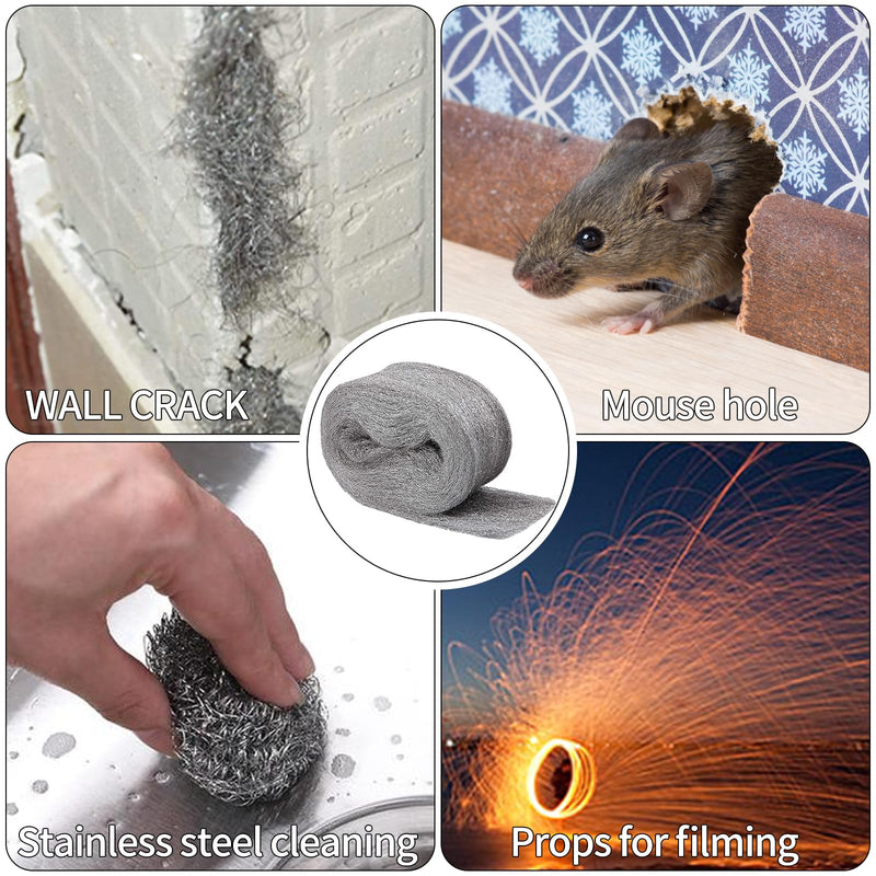  [AUSTRALIA] - 4 rolls of mice 000 steel wool, 16 m, effective steel wool against mice, holes, wall, cracks, rodent stop, mouse repellent, steel wool for home, garage and garden.