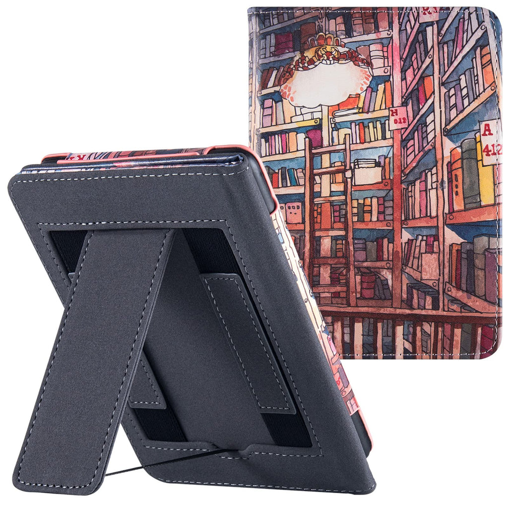  [AUSTRALIA] - BOZHUORUI Stand Case for 6.8" Kindle Paperwhite (11th Generation - 2021) and Kindle Paperwhite Signature Edition - PU Leather Sleeve Cover with Two Hand Straps and Auto Sleep/Wake Bookstore