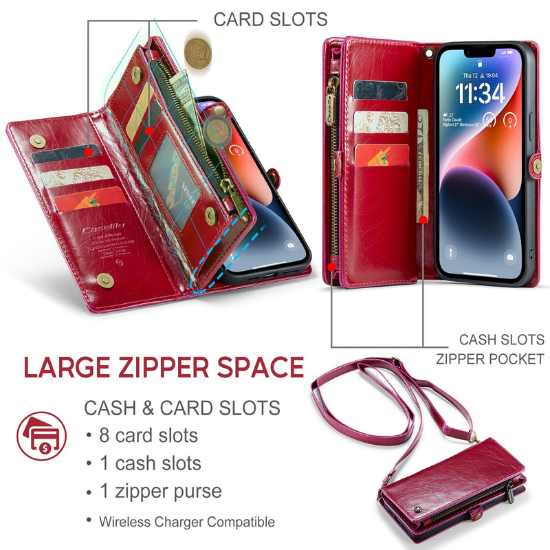  [AUSTRALIA] - ASAPDOS iPhone 14 Plus Case Wallet,Retro Suede PU Leather Strap and Crossbody Wristlet Flip Case with Magnetic Closure,[RFID Blocking] Card Holder and Kickstand for Men Women(Luxury-Red) Luxury-Red