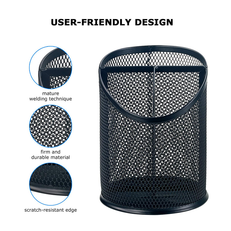 Bonsaii Pen Pencil Holder Organizer for Desk, 2-Pack Round Steel Mesh Pen Cups for Office with devided 3 Compartments, Black(W6809) 2-Pack Old - LeoForward Australia