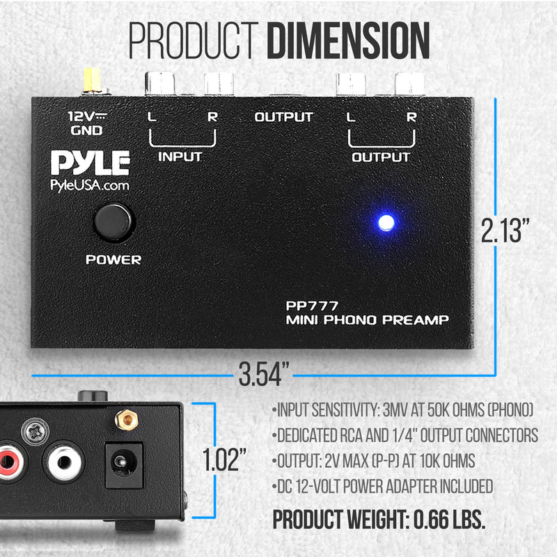  [AUSTRALIA] - Pyle Output PP777 Phono Turntable Preamp Mini Electronic Audio Stereo Phonograph Preamplifier Input & Hosa CRA-202DJ Dual RCA to Dual Right Angle RCA with Ground Wire Stereo Interconnect Cable, 2 M New Upgraded Model Preamplifier + Angle RCA