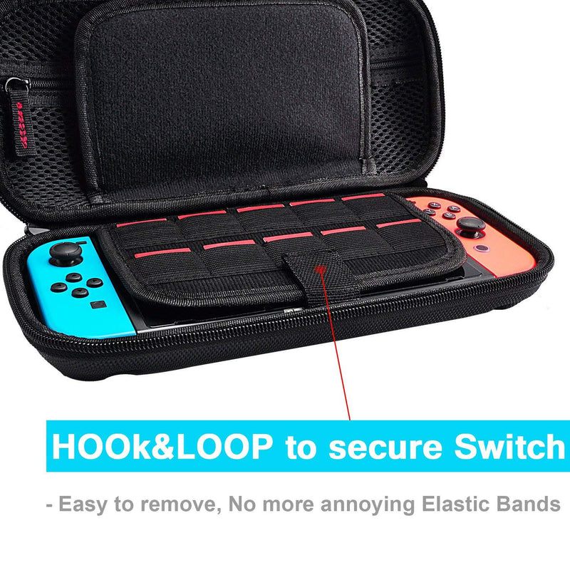  [AUSTRALIA] - DAYDAYUP Hestia Goods Switch Carrying Case Compatible with Nintendo Switch, with 20 Games Cartridges Protective Hard Shell Travel Carrying Case Pouch for Nintendo Switch Console & Accessories, Black