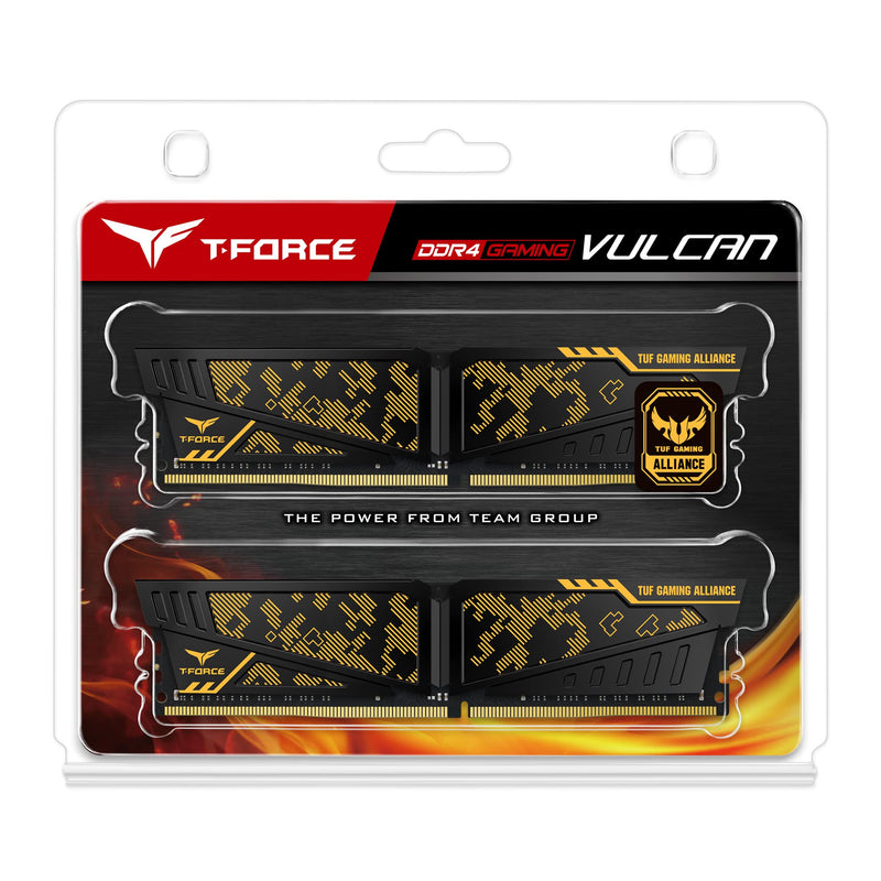  [AUSTRALIA] - TEAMGROUP T-Force Vulcan TUF Gaming Alliance DDR4 16GB Kit (2x8GB) 3000MHz (PC4-24000) CL16 Desktop Memory Module Ram - TLTYD416G3000HC16CDC01 16GB (2x8GB) DDR4 3000MHz CL 16-18-18-38 Yellow Camouflage (TUF)