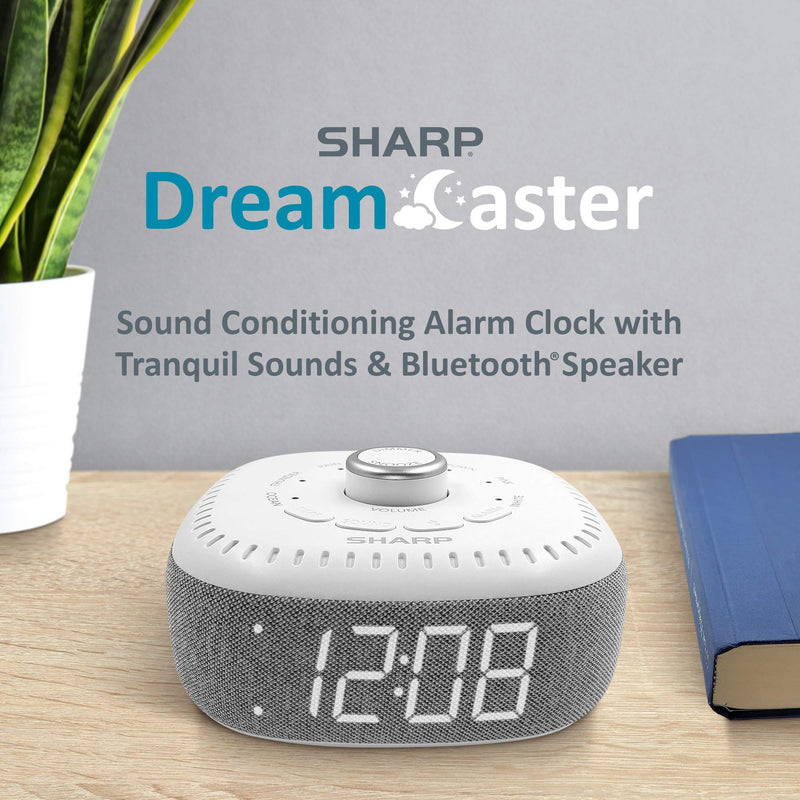 DreamCaster by Sharp Sound Machine Alarm Clock with Bluetooth Speaker, 6 High Fidelity Sleep Machine Soundtracks – White Noise Machine for Baby, Adults, Home and Office – White LED - LeoForward Australia