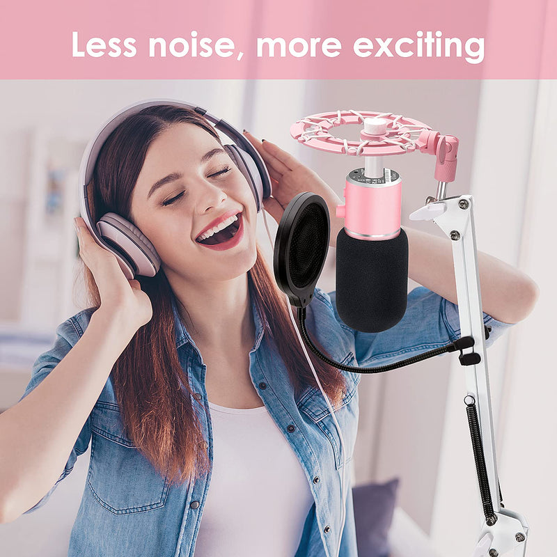  [AUSTRALIA] - Pink Shock Mount and Pop Filter compatible with Razer Seiren X Mic Boom Arm Stand, Compatible for Razer Seiren X Microphone by YOUSHARES（Pink）