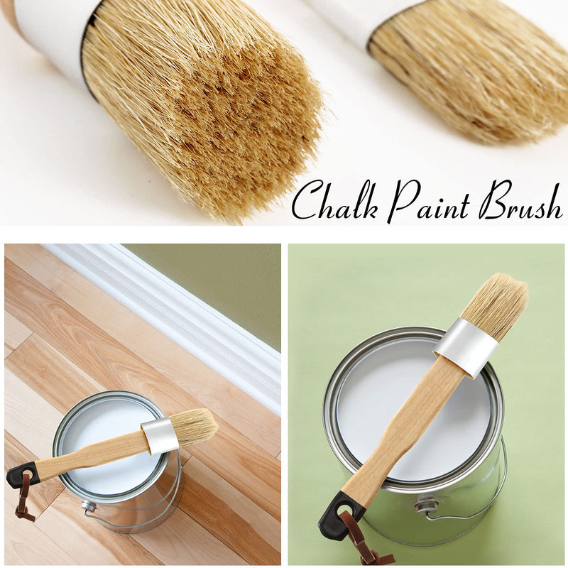  [AUSTRALIA] - 3 Pieces Chalk and Wax Paint Brushes Bristle Stencil Brushes for Wood Furniture Home Decor, Including Flat, Pointed and Round Chalked Paint Brushes (Black) Black