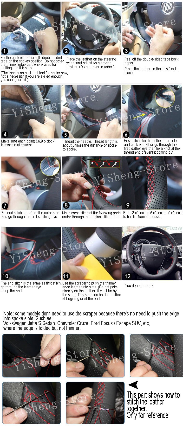  [AUSTRALIA] - Eiseng DIY Car Steering Wheel Cover for 2011 2012 2013 2014 2015 Kia Sorento SX SXL 4dr SUV / for KIA Cadenza Sedan 2014 2015 2016 Interior Accessories 15 inches Black Genuine Leather Black Thread
