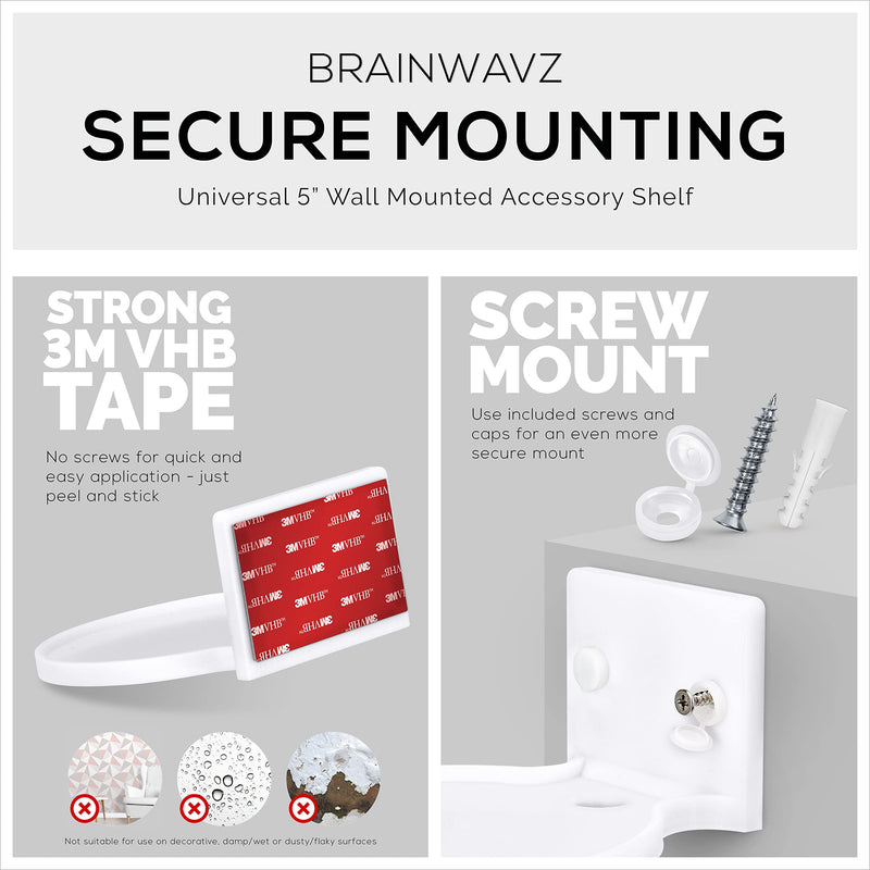  [AUSTRALIA] - BRAINWAVZ 5” Round Floating Shelf Mount for Security Cameras Baby Monitors Speakers Plants Toys & More Universal Holder Stick-On Or Screw Mount, Easy to Install (White)