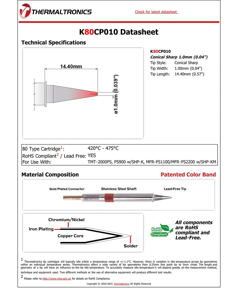  [AUSTRALIA] - Thermaltronics K80CP010 Conical Sharp 1.0mm (0.04in)