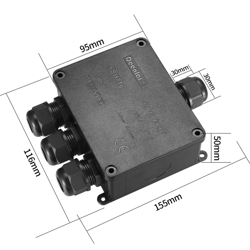  [AUSTRALIA] - IP68 waterproof junction box, 4-way outdoor cable connector junction box, black extension cable junction box cable connector for cables 4-12 mm outdoor waterproof