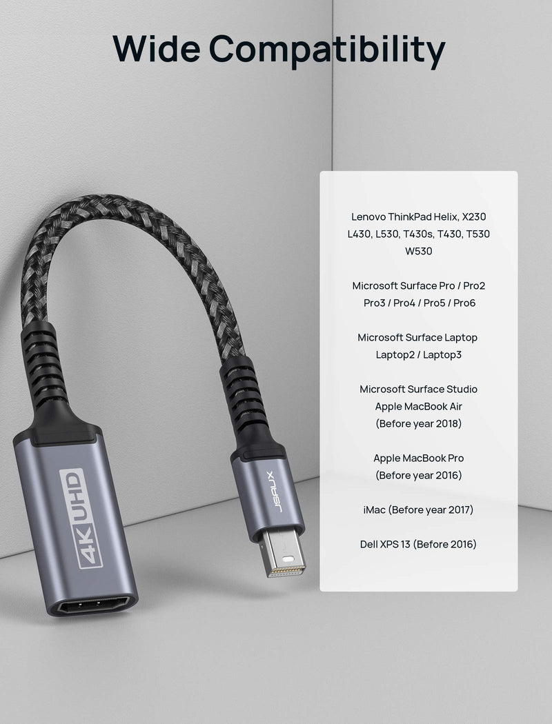 Mini DisplayPort to HDMI Adapter 4K, JSAUX Thunderbolt 2(Mini DP) to HDMI Female [Nylon Braided Aluminum Shell] Converter for MacBook air/pro, iMac/Mac Mini, Surface Pro/Dock, TV, Monitor&More (Grey) Grey - LeoForward Australia