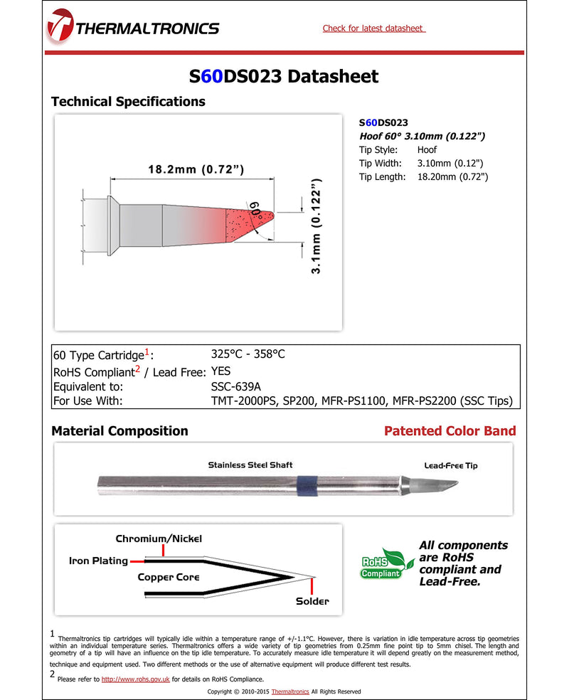  [AUSTRALIA] - Thermaltronics S60DS023 Hoof 60deg 3.10mm (0.122in) interchangeable for Metcal SSC-639A