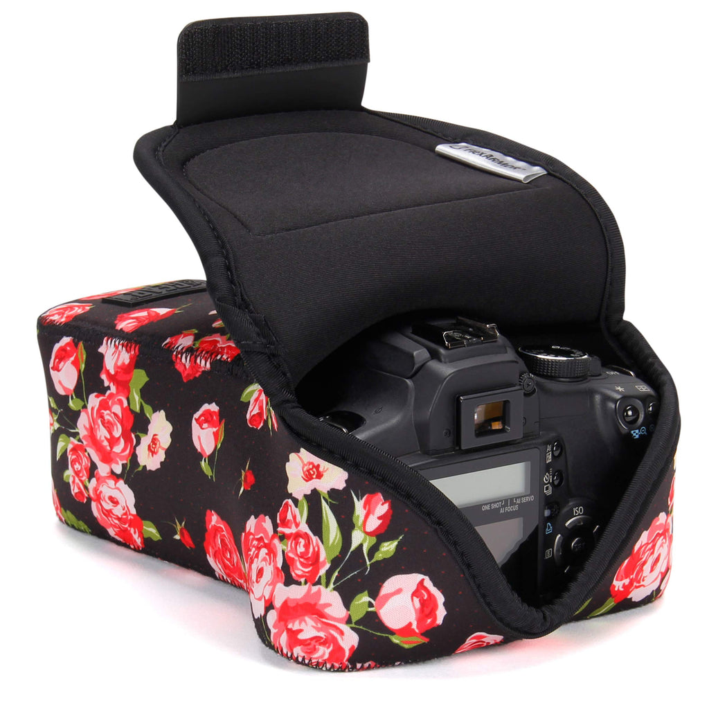  [AUSTRALIA] - USA GEAR DSLR Camera Case and Zoom Lens Camera Sleeve (Floral) with Neoprene Protection, Holster Belt Loop and Accessory Storage - Compatible with Canon, Nikon, Sony, Olympus, Pentax and More Floral