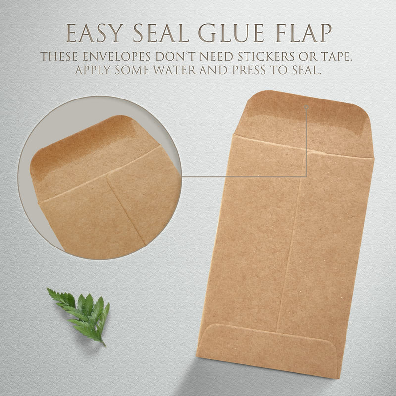  [AUSTRALIA] - Coin and Seed brown kraft Envelopes with Gummed Flap 100pcs 2-1/4 x 3-1/2 Storage for Home and Office and Garden Use Changchuang