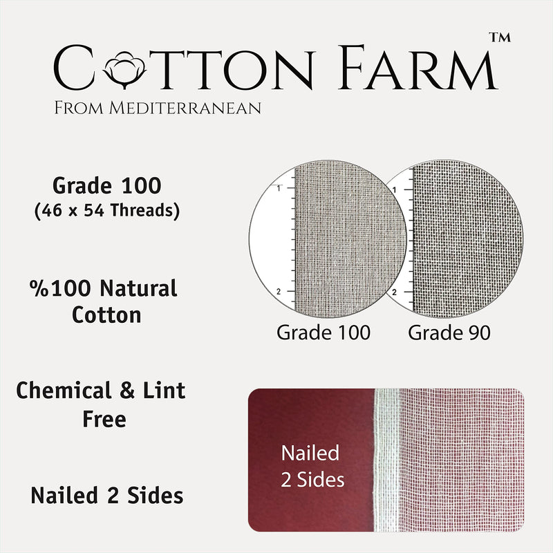 Cotton Farm - Grade 100 (The Finest) Premium Quality Cheesecloth,%100 Mediterranean Cotton, 9-18-45 Sq. Ft, Ultra Fine, Unbleached, Reusable, Washable; Best for Straining, Filtering, Cooking & more… 9 SQUARE FEET (1 SQ. YD.) - LeoForward Australia
