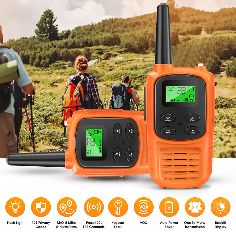  [AUSTRALIA] - LEETEL Walkie Talkie with 22 FRS Channels, Long Range Walkie Talkies for Adults withVOX Scan LED Flashlight for Family Hiking Cycling Camping Outdoor Activities (Orange) Orange