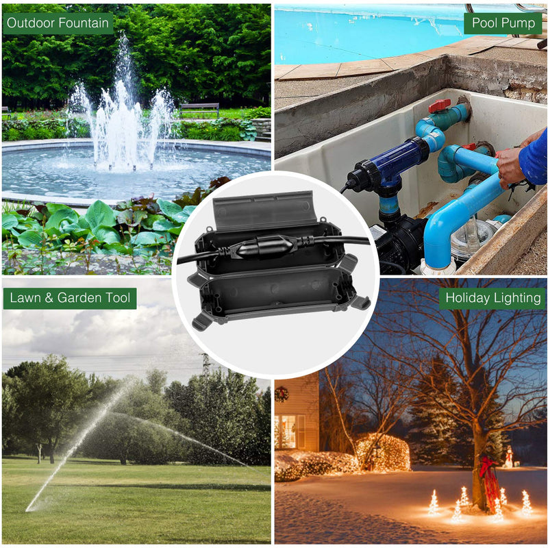  [AUSTRALIA] - Flemoon [3 Pack] Outdoor Extension Cord Safety Cover with Waterproof Seal, Weatherproof Electrical Connection Box to Protect Outdoor Outlet, Plug, Socket, Christmas Holiday Decoration Light, Black 3