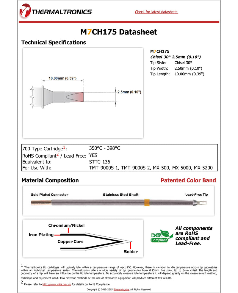  [AUSTRALIA] - Thermaltronics M7CH175 Chisel 30deg 2.5mm (0.10in) interchangeable for Metcal STTC-136