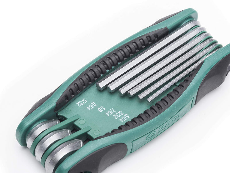  [AUSTRALIA] - SATA 9-Piece SAE Folding Hex Key Set with Alloy Steel Construction and Ergonomic Dual Material Comfort Grip - ST09122SJ