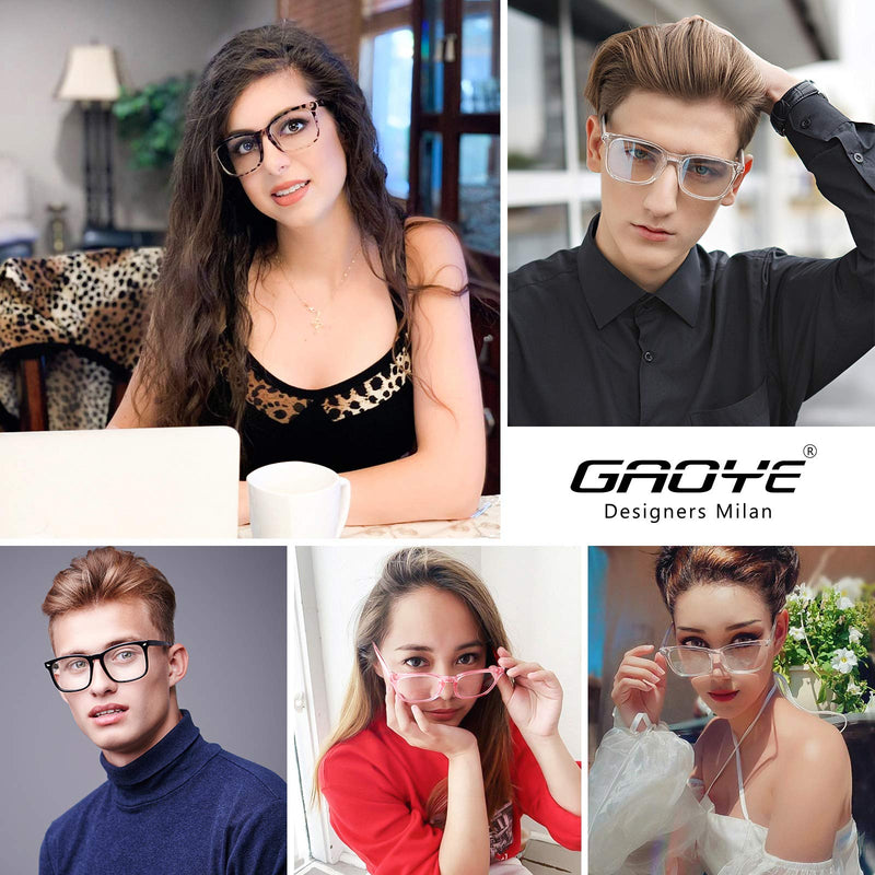  [AUSTRALIA] - Gaoye 3-Pack Blue Light Blocking Glasses, Fashion Square Fake Nerd Eyewear Anti UV Ray Computer Gaming Eyeglasses Women/Men #Matte Black+leopard+transparent