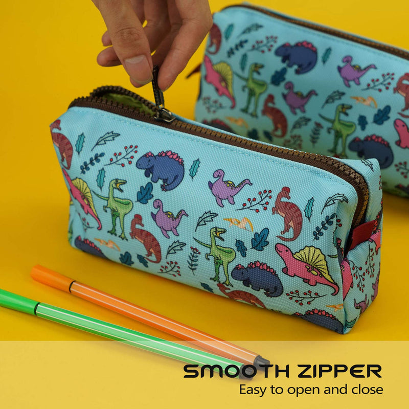 LParkin Dinosaur Canvas Pencil Case Pen Bag Pouch Stationary Case Makeup Cosmetic Bag Gadget Box Blue - LeoForward Australia