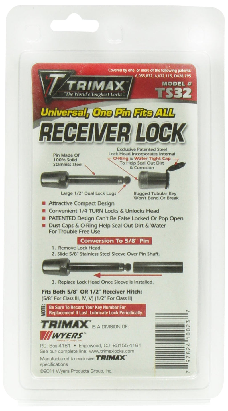  [AUSTRALIA] - Trimax TS32 Universal Receiver Lock - Fits 1/2" and 5/8" with Stainless Steel Sleeve