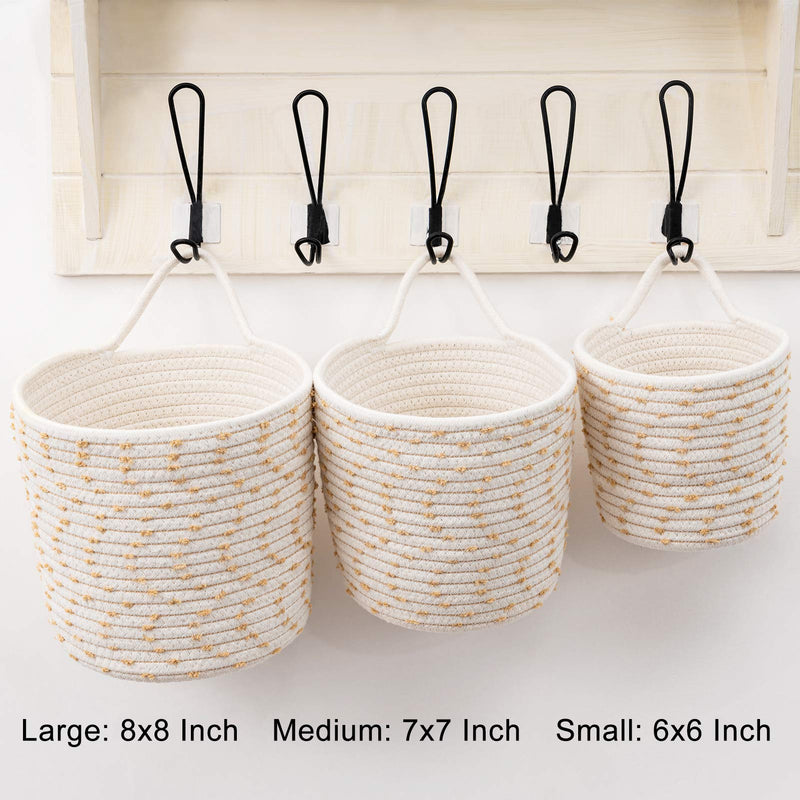  [AUSTRALIA] - UBBCARE Wall-Hanging Basket Small Woven Storage Basket for Organizing Cotton Rope Decorative Plant Hanger Set of 3 Brown and White