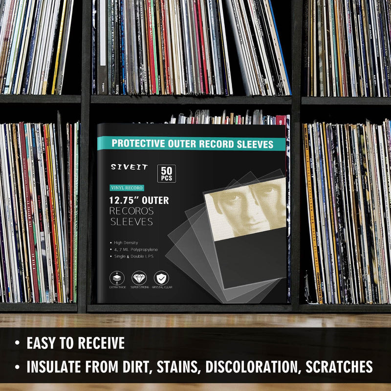  [AUSTRALIA] - Siveit Record Sleeves for Vinyl Record-50 Clear Plastic Protective Vinyl Record Outer Sleeves 4.7 Mil No-Acid -12.75" x 12.5" Record Sleeves Outer for 12" Single and Double LP Album Covers 50 Pack