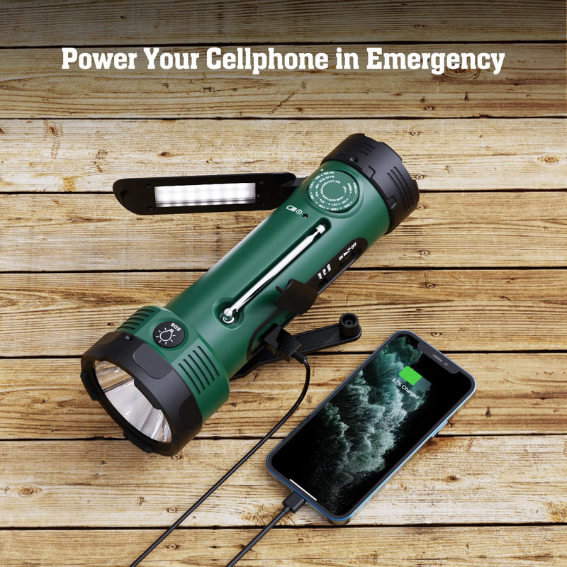 [AUSTRALIA] - Emergency Solar Hand Crank Radio with 5 LED Flashlight for Survival, NOAA/AM/FM Portable Weather Alert Radio with Reading Lamp,Battery Operated,Portable Power Bank for Phone Charging,SOS Mode for Help Green