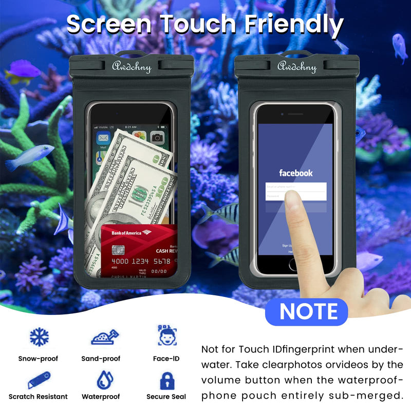  [AUSTRALIA] - 2Pack Universal Waterproof Phone Pouch,IPX8 Phone Water Protector Pouch Case Bag Lanyard Compatible iPhone 14 13 12 Pro Max Samsung Galaxy S22 Dry Bag,Perfect Beach Swimming 7.2" （2PACK）Black & Blue