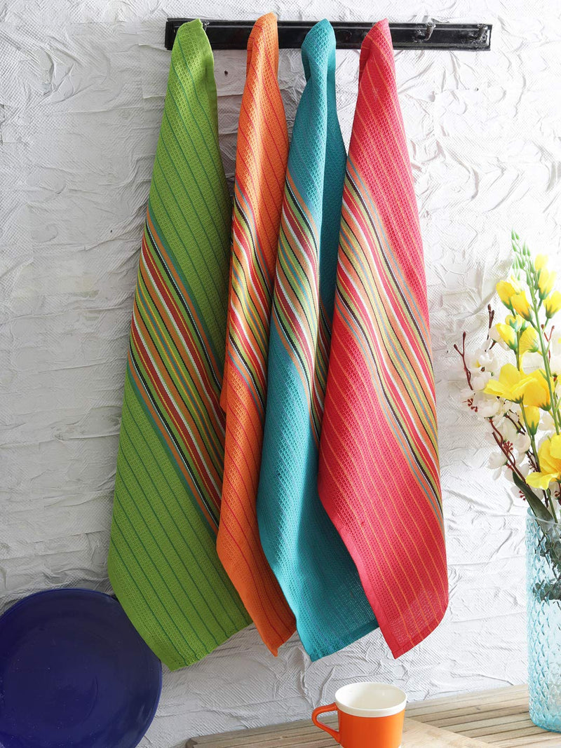  [AUSTRALIA] - DG Collections Kitchen Dish Towels, 100% Natural Cotton, Set of 12 (16x28 Inches), Multi-Purpose Kitchen Towels, Very Soft, Highly Absorbent, Lint Free, Waffle Design Tea Towels for Kitchen Decor Salsa Kitchen Towels (16x28 Inches)- Set of 12 Multicolor
