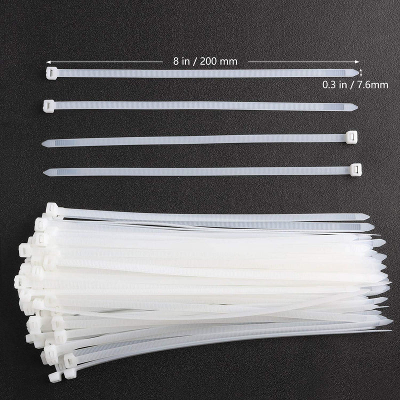  [AUSTRALIA] - Pasow Cable Zip Ties Heavy Duty Self-Locking Nylon Wire Ties for Cables, Pack of 100 (8 Inch, White) 8 Inch