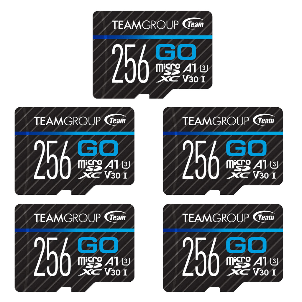  [AUSTRALIA] - TEAMGROUP GO Card 256GB x 5 PACK Micro SDXC UHS-I U3 V30 4K for GoPro & Drone & Action Cameras High Speed Flash Memory Card with Adapter for Outdoor Sports, 4K Shooting, Nintendo-Switch TGUSDX256GU363 256GB (5pack)