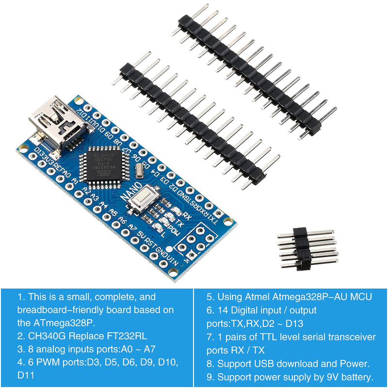  [AUSTRALIA] - Weewooday 6 Pieces Nano Board V3.0 ATmega328P Without Cable Compatible with Arduino Nano V3.0 with Pin Headers Pin Unsoldered