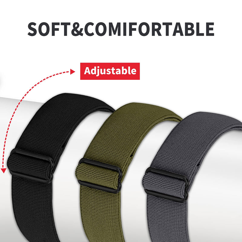 Dsytom 3 Pack Elastic Band Compatible with Apple Watch Bands 38mm 40mm 42mm 44mm, Adjustable Stretchy Nylon Solo Loop Soft bands Replacement Wristband for iWatch Series 6/5/4/3/2/1 SE Strap for Women Black/Army Green/Grey 38mm/40mm - LeoForward Australia