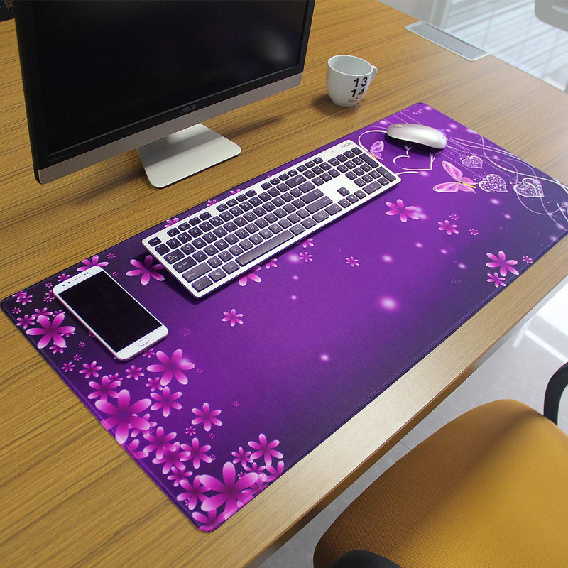 Meffort Inc Extra Large Extended Gaming Desk Mat Non-Slip Rubber Pads Stitched Edges XXL XXLG Mouse Pad 35.4 x 15.7 inch - Flower Heart Butterfly - LeoForward Australia