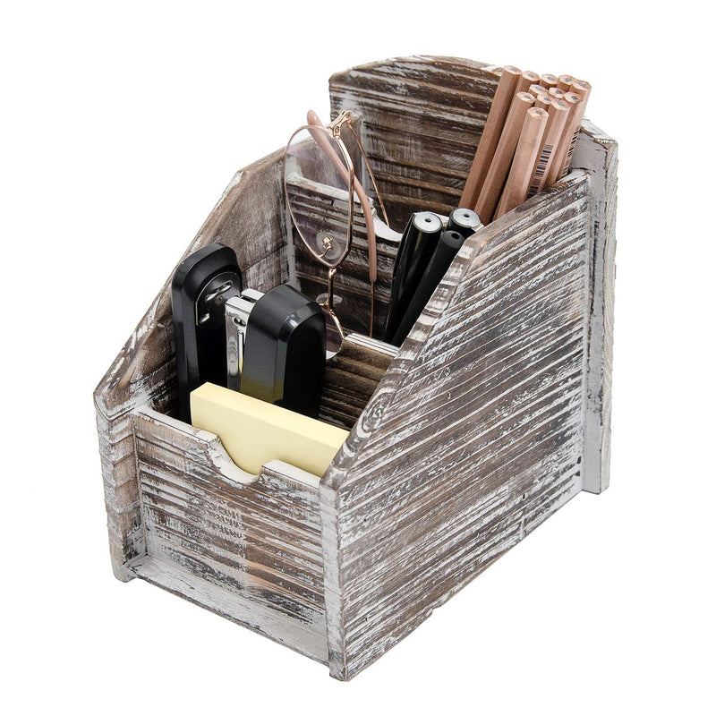  [AUSTRALIA] - 3 Slot Rustic Wooden Remote Control Frame Media Organizer , Office Supply Storage Rack,Pen storage box (Torched Wood) Torched Wood