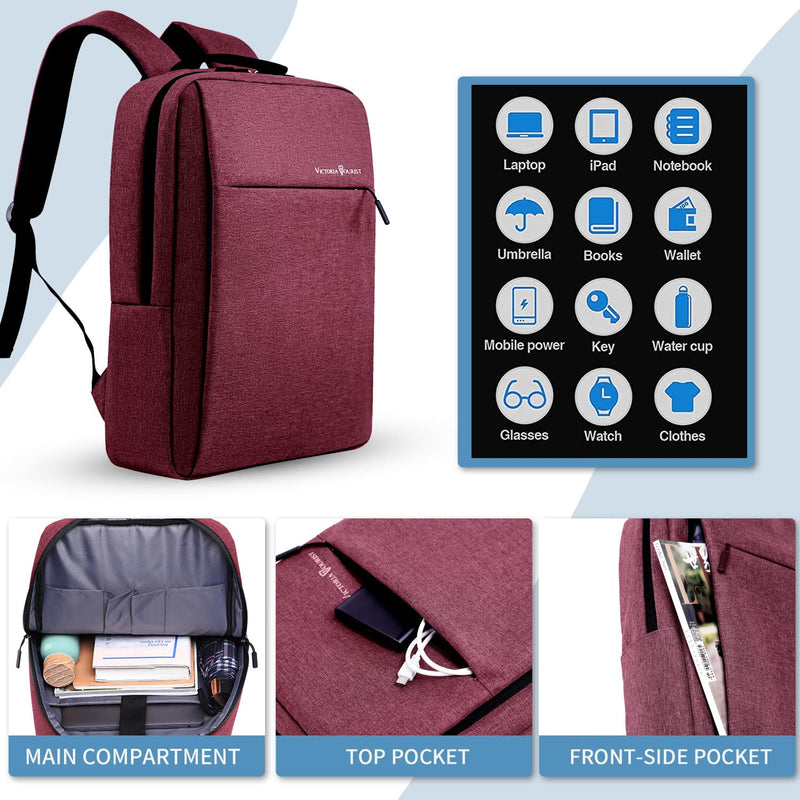  [AUSTRALIA] - Laptop Backpack for Girls, Womens High School Backpack with USB Port for School Supplies and College Accessories, Water Resistant Daypack Cute Book Bag for Teens and Ladies Fit 15.6 In Computer（Red） 15.6 inch Red