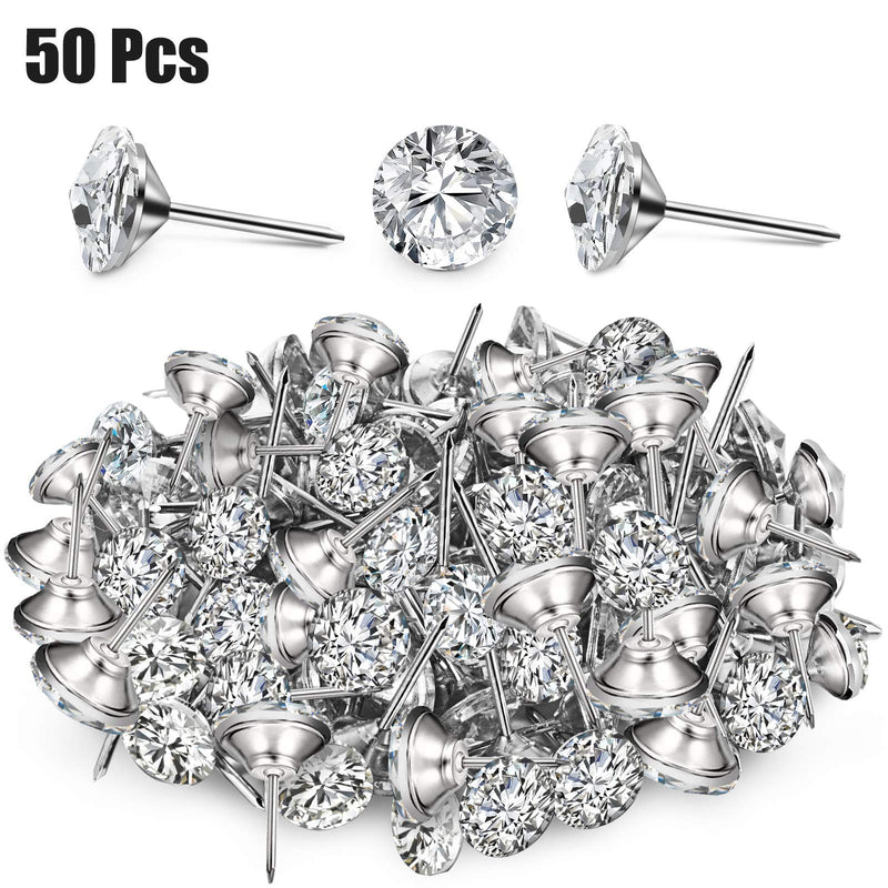  [AUSTRALIA] - Zonon Diamond Crystal Upholstery Nails Tacks Crystal Furniture Tacks Crystal Head Thumb Tacks Decorative Push Pins for Furniture Sofa Headboards Cork Board (50 Pieces,16 mm) 50 16 mm