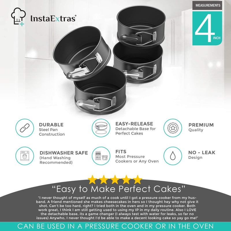  [AUSTRALIA] - 4-Inch Springform Cake Pan Set - Pack Of 4 4.5in Round Steel Baking Pans, Small Spring Form Nonstick Tin With Leakproof Removable Metal Bottom For Four Inch Smash Cake, Individual Pie, Mini Cheesecake 4" Cake Pans - 4 Pack
