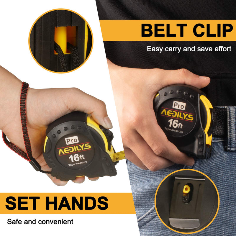  [AUSTRALIA] - Tape Measure Retractable, Professional 5M/16 FT Inch/Metric Tape Measure, Double Lock Measuring Tape With Shock Absorbing Rubber Housing