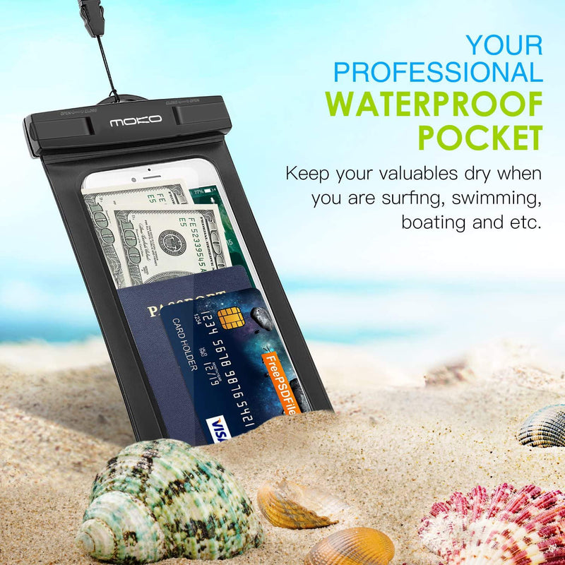  [AUSTRALIA] - MoKo Waterproof Phone Pouch Holder, Underwater Cellphone Case Dry Bag with Lanyard Armband Compatible with iPhone 13/13 Pro Max/iPhone 12/12 Pro Max/11 Pro Max, Xr/Xs Max, 8, Samsung S21/S20/S10/S9 Black