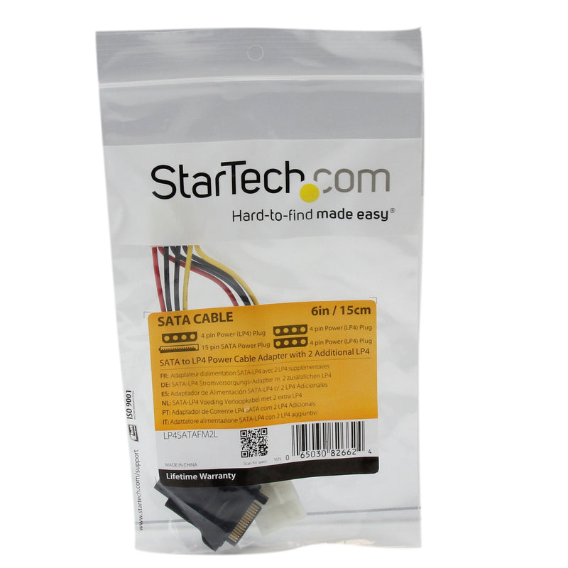  [AUSTRALIA] - StarTech.com SATA to LP4 Power Cable Adapter with 2 Additional LP4 - Power adapter - 4 pin internal power (F) to SATA power (M) - 5.9 in - black - LP4SATAFM2L 6 inch SATA to LP4 Power + 2x LP4