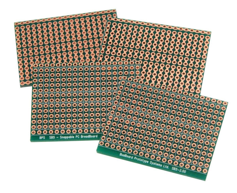 SB5x2 Snappable PCB BreadBoard with 5-Hole Strips 2-Pack, Scored PCB, Snaps Into 4 Small Boards, 2-Layer, Plated Holes, Power Rails, 2.8 x 3.8in (73.7 x 96.5mm) - LeoForward Australia
