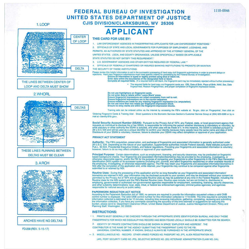 FD-258 Fingerprint Kit: 5 Cards, Ink, and Directions - LeoForward Australia