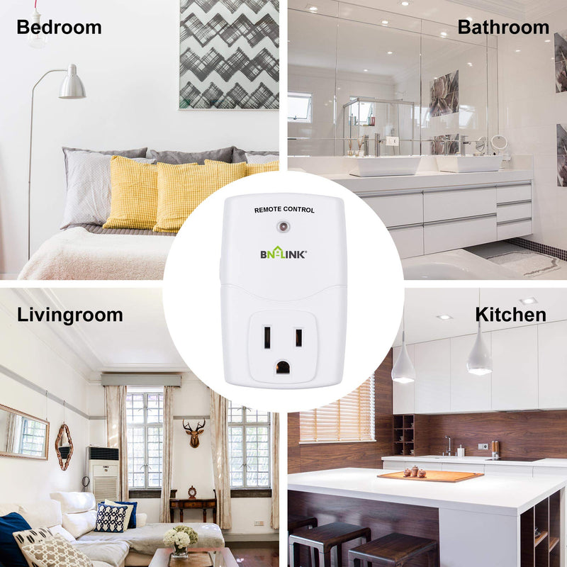  [AUSTRALIA] - BN-LINK Mini Wireless Remote Control Outlet Switch Power Plug In for Household Appliances, Wireless Remote Light Switch, LED Light Bulbs, White (1 Remote + 3 Outlet) 1250W/10A