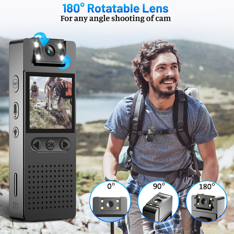  [AUSTRALIA] - Body Camera with 1080P HD Recording 1.4 in Screen Recorder Built-in 64GB Card, 4 White Lights with 180° Rotatable Lens for Daily Records, Delivery/Serving Jobs (64G) 64G
