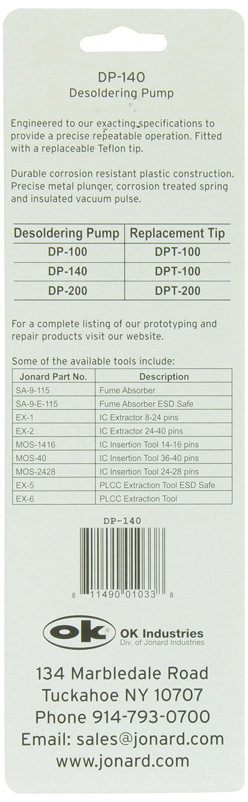  [AUSTRALIA] - Jonard DP-140 Compact Desoldering Pump, 8" Length