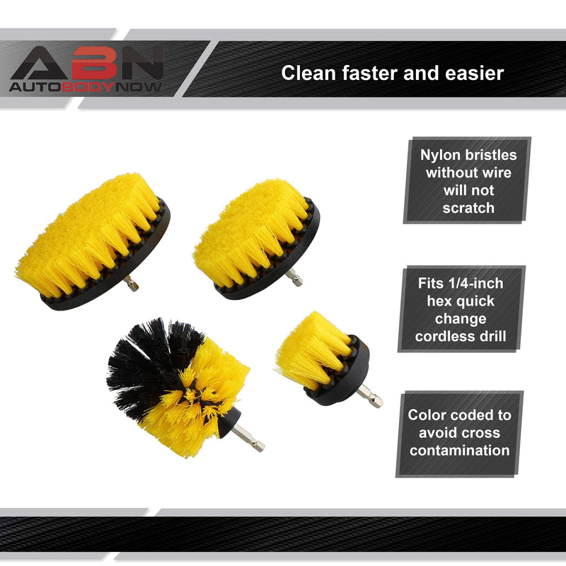  [AUSTRALIA] - ABN Nylon Scrubber Drill Attachment Cleaning Brush 4pc Set, Yellow Medium Bristle Stiffness - for 1/4in Power Drill